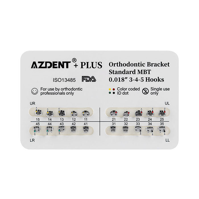 AZDENT PLUS Стоматологические металлические брекеты брекеты стандартные Roth/MBT .022/.018 крючки 3/3-4-5 20 шт./упаковка
