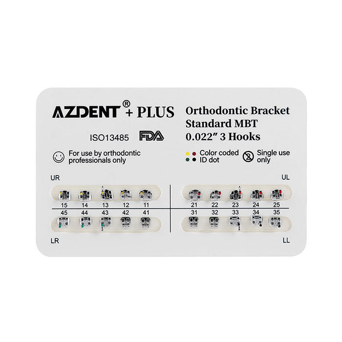 AZDENT PLUS Стоматологические металлические брекеты брекеты стандартные Roth/MBT .022/.018 крючки 3/3-4-5 20 шт./упаковка