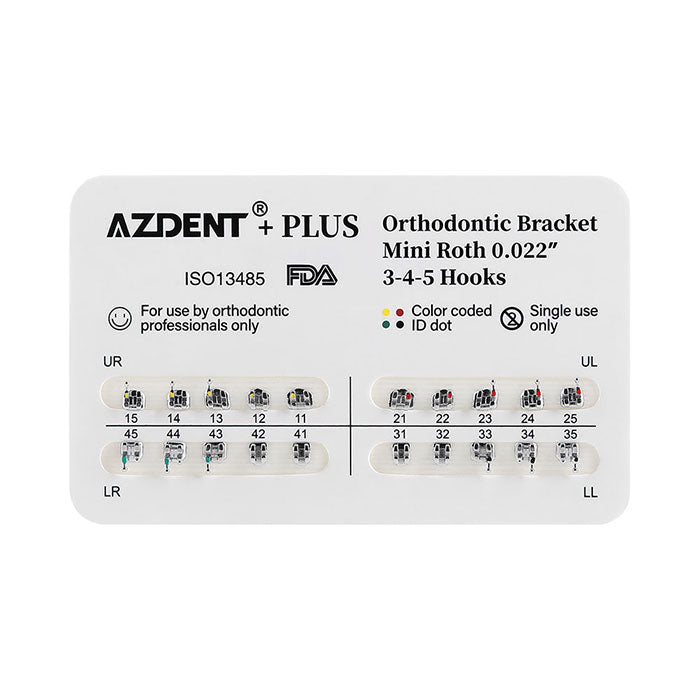 AZDENT PLUS Стоматологические металлические брекеты Mini Roth/MBT .022/.018 крючки 3/3-4-5 20 шт./упаковка