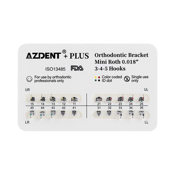 AZDENT PLUS Стоматологические металлические брекеты Mini Roth/MBT .022/.018 крючки 3/3-4-5 20 шт./упаковка