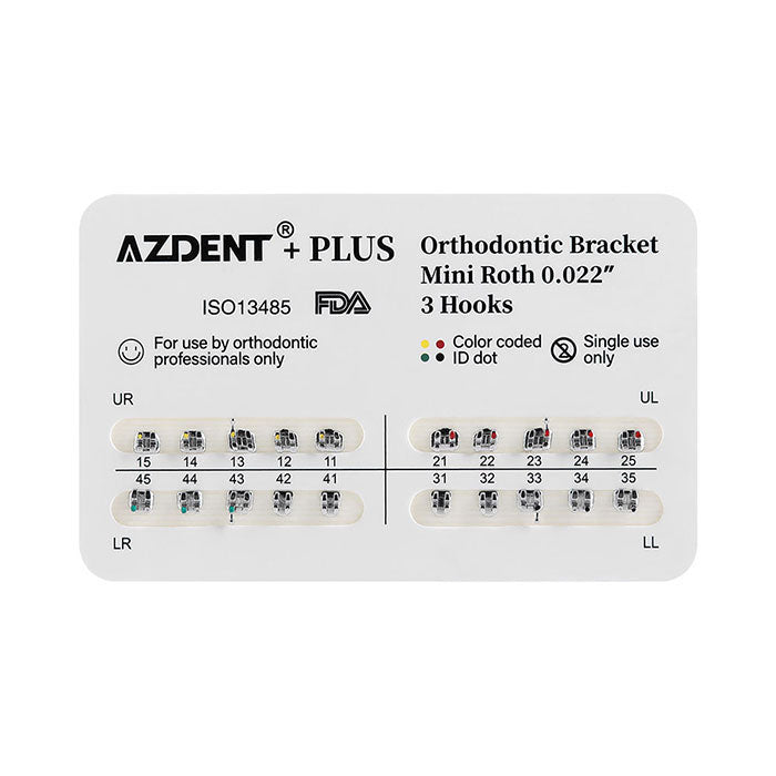 AZDENT PLUS Стоматологические металлические брекеты Mini Roth/MBT .022/.018 крючки 3/3-4-5 20 шт./упаковка