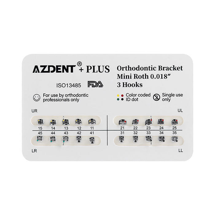 AZDENT PLUS Стоматологические металлические брекеты Mini Roth/MBT .022/.018 крючки 3/3-4-5 20 шт./упаковка