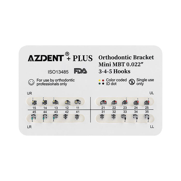 AZDENT PLUS Стоматологические металлические брекеты Mini Roth/MBT .022/.018 крючки 3/3-4-5 20 шт./упаковка