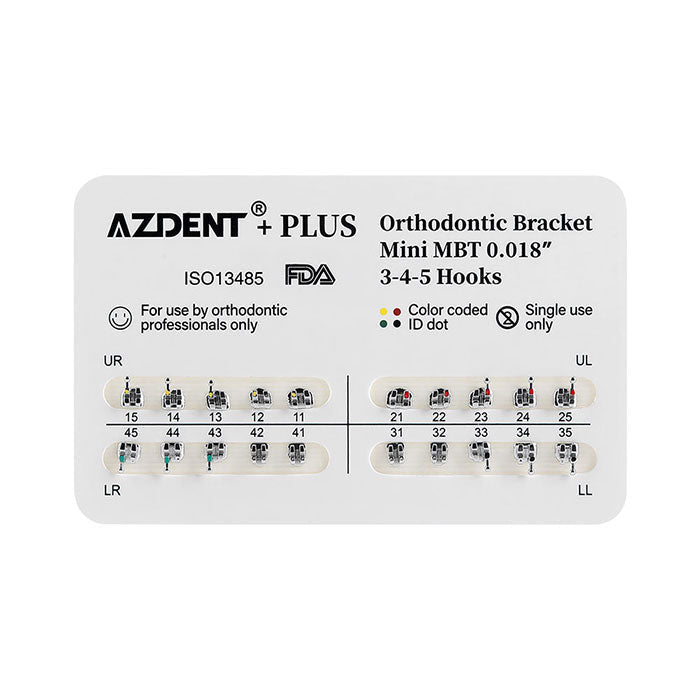 AZDENT PLUS Стоматологические металлические брекеты Mini Roth/MBT .022/.018 крючки 3/3-4-5 20 шт./упаковка