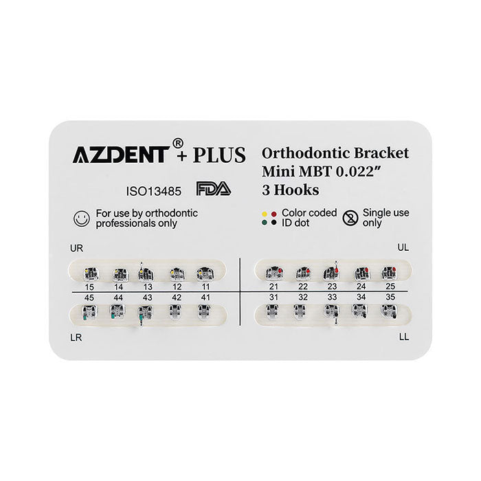 AZDENT PLUS Стоматологические металлические брекеты Mini Roth/MBT .022/.018 крючки 3/3-4-5 20 шт./упаковка