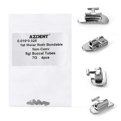 AZDENT Buccal Tubes 1st Molar Bondable Non-Convertible Roth Rectangle 0.025*0.019 4pcs/Bag