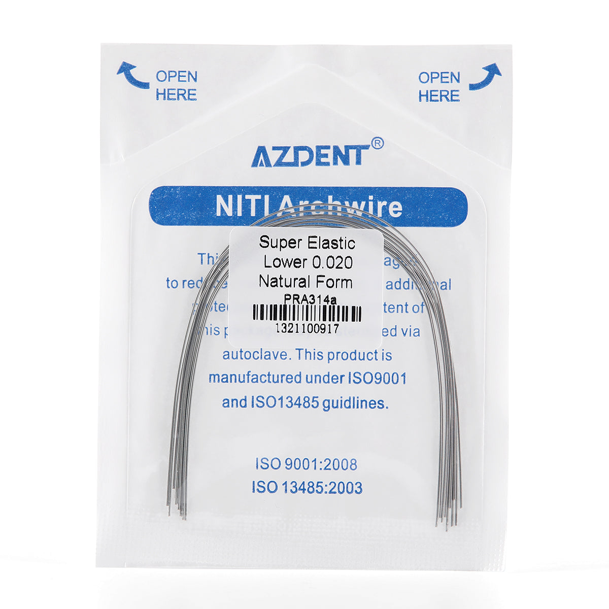 AZDENT Arco de Niti Super Elástico Natural Redondo Tamaño Completo 10 piezas/Paquete