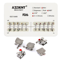 Металлические брекеты AZDENT для стоматологии Mini MBT Slot .018 крючки на 345 20 шт./упаковка