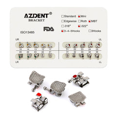 Металлические брекеты AZDENT для стоматологии Mini MBT Slot .022 крючки на 345 20 шт./упаковка