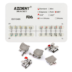 AZDENT Dental Metal Brackets Standard MBT Slot .018 Hooks on 345 20pcs/Pack