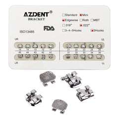 Брекеты стоматологические металлические AZDENT Mini Edgewise Slot .022 крючки на 3 20 шт./упаковка