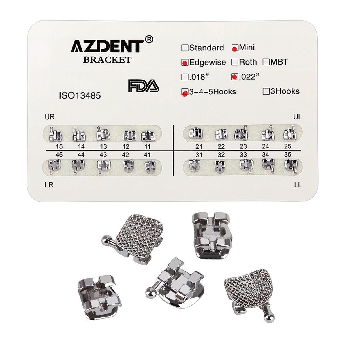 AZDENT стоматологические металлические брекеты Mini Edgewise слот .022 крючки на 345 20 шт./упаковка