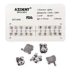 AZDENT стоматологические металлические брекеты Mini Edgewise слот .022 крючки на 345 20 шт./упаковка