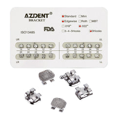 Металлические брекеты AZDENT для зубов, стандартные, с прорезью Edgewise .022, крючки по 3 шт./упаковка 20 шт.