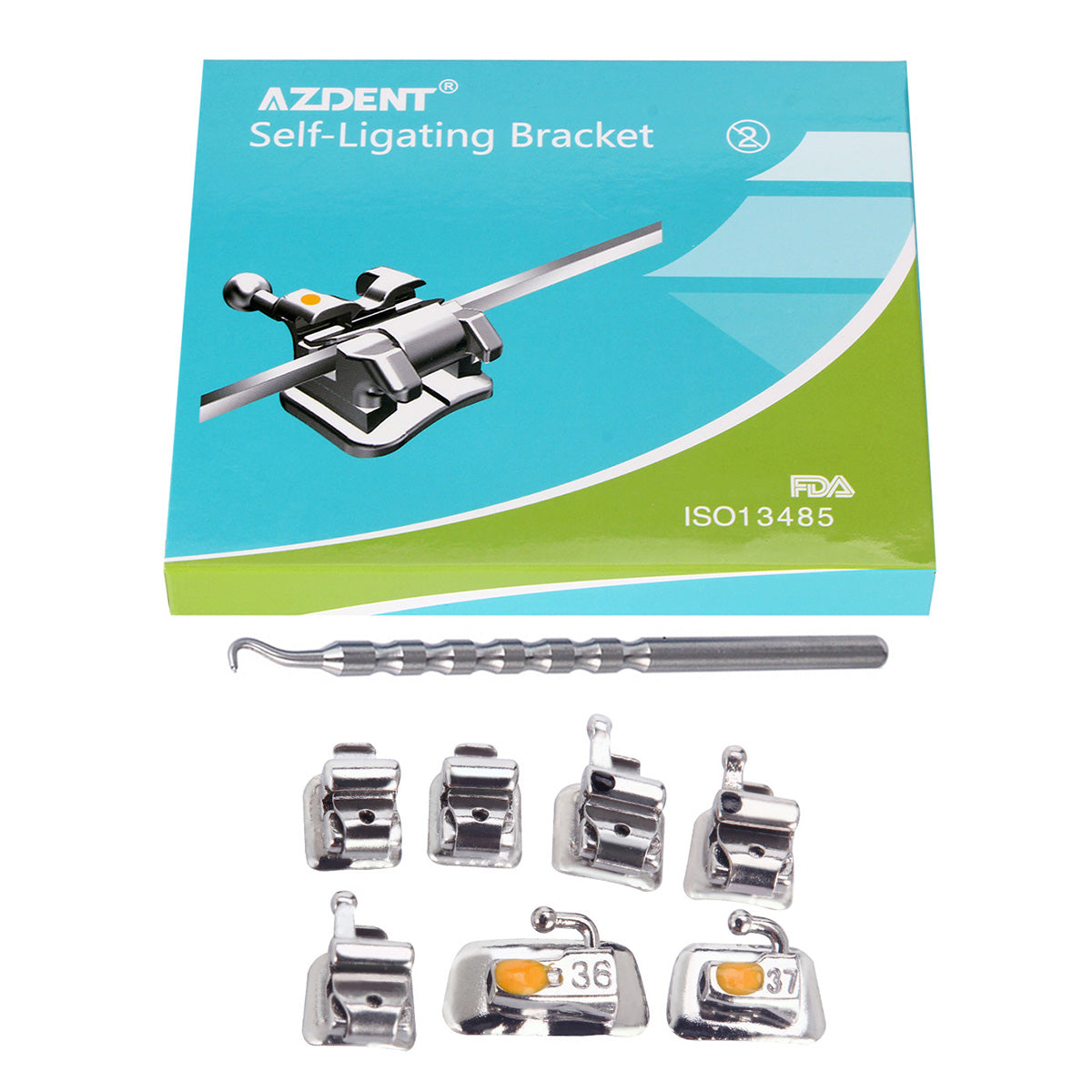 Самолигирующие брекеты AZDENT Dental Metal Mini Roth .022 с крючками на 345 с щечной трубкой 28 шт./комплект