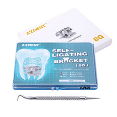 AZDENT Metal Self-Ligating Brackets Full Sizes Movable Hook Auxiliary Hole With Buccal Tube 28pcs/Box