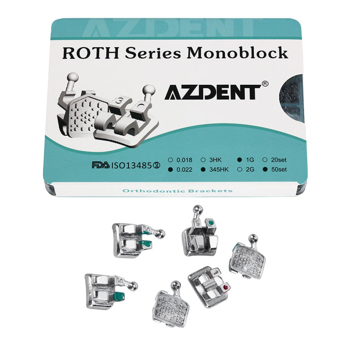 1000pcs AZDENT Dental Metal Brackets Mini Roth .022 Hooks on 345 50 Sets/Box