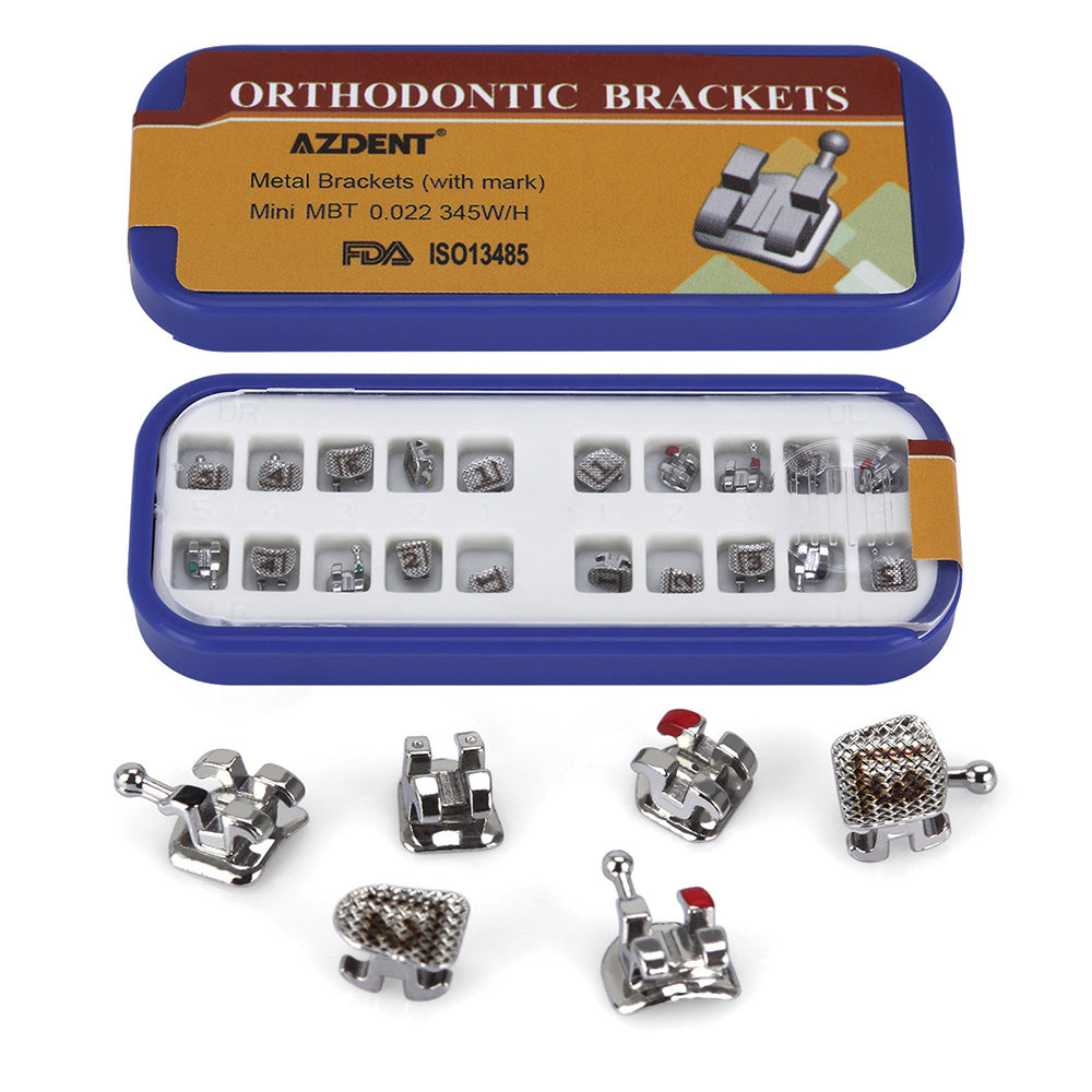 AZDENT Dental Metal Brackets Mini MBT .022 Hooks on 345 Laser Mark 20pcs/Box