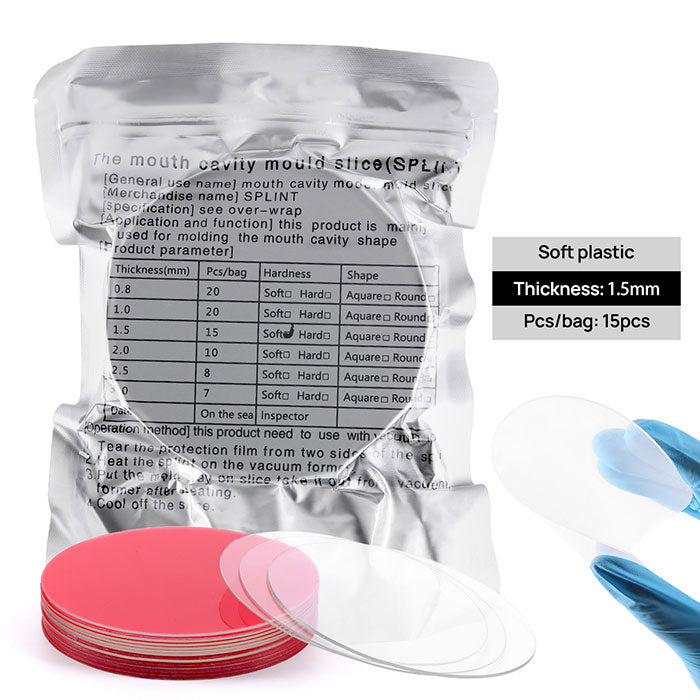 Dental Ortho Splint Retainer Vacuum Forming Sheet Hard Plastic Clear Round 1.5mm 15Pcs/Bag