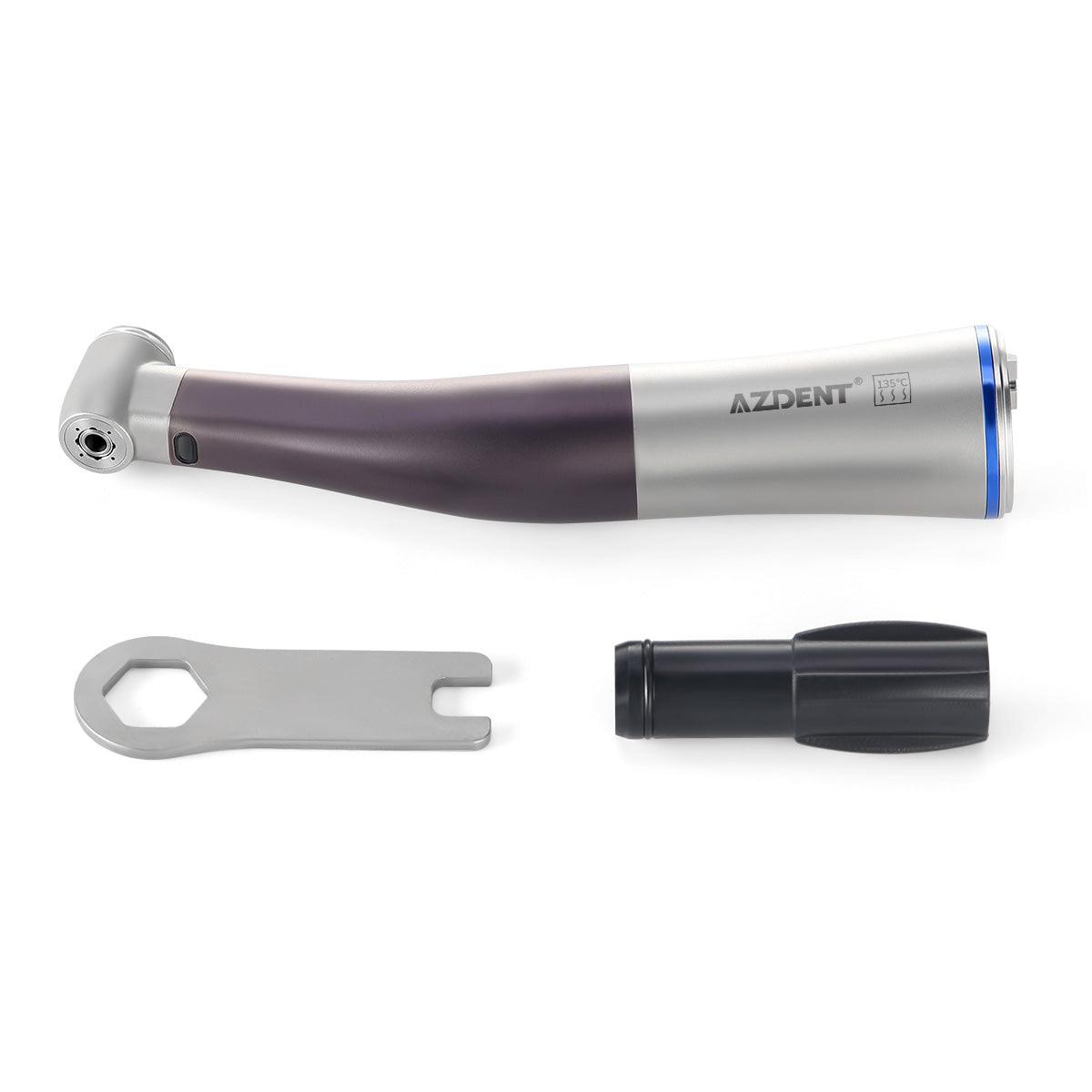 AZDENT 1:1 Fiber Optic LED Low Speed Contra Angle Handpiece Push Button Internal Spray
