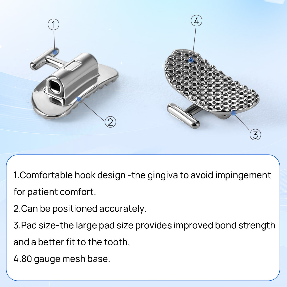 AZDENT Buccal Tubes 1st Molar Bondable Non-Convertible Roth Rectangle 0.025*0.019 4pcs/Bag