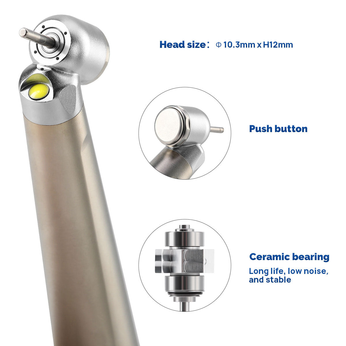 AZDENT Dental 45 Degree LED High Speed Handpiece E-generator Standard Head Push Button 4 Hole