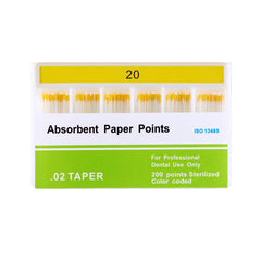Absorbent Paper Points #20 Taper Size 0.02 Color Coded 200/Box