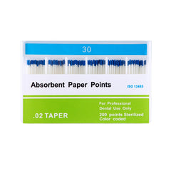 Absorbent Paper Points #30 Taper Size 0.02 Color Coded 200/Box