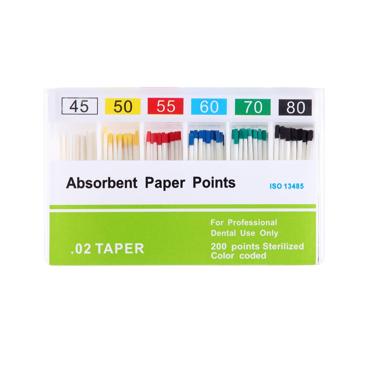 Absorbent Paper Points #15-80 Taper Size 0.02 Color Coded 8 Models 200/Box