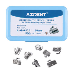 Tubo bucal AZDENT para primer molar, monobloque no convertible, adhesivo Roth 0.022, 50 juegos/caja