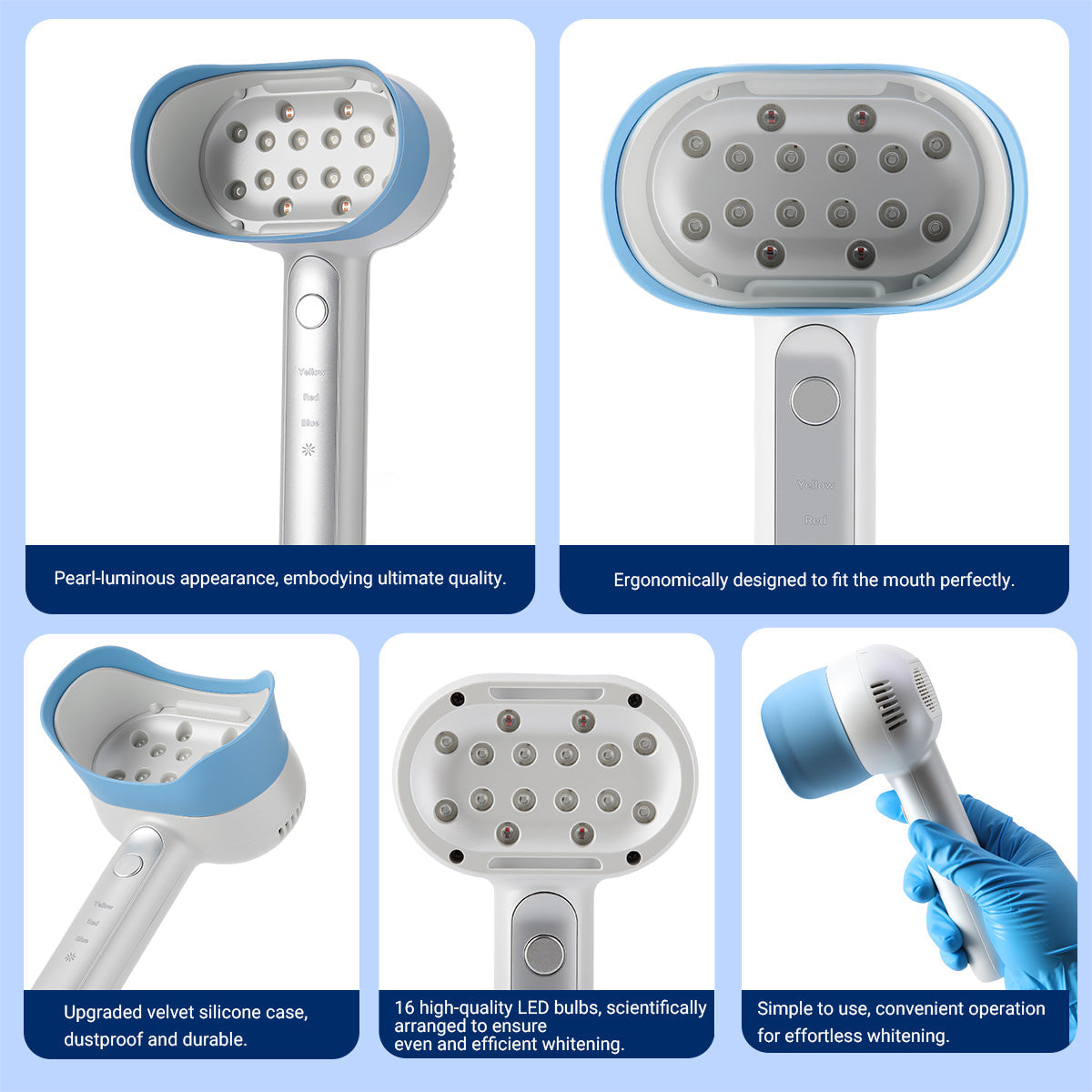 Dental Handheld Whitening Lamp 16 LED 4 Color Modes Fast Teeth Bleaching Device