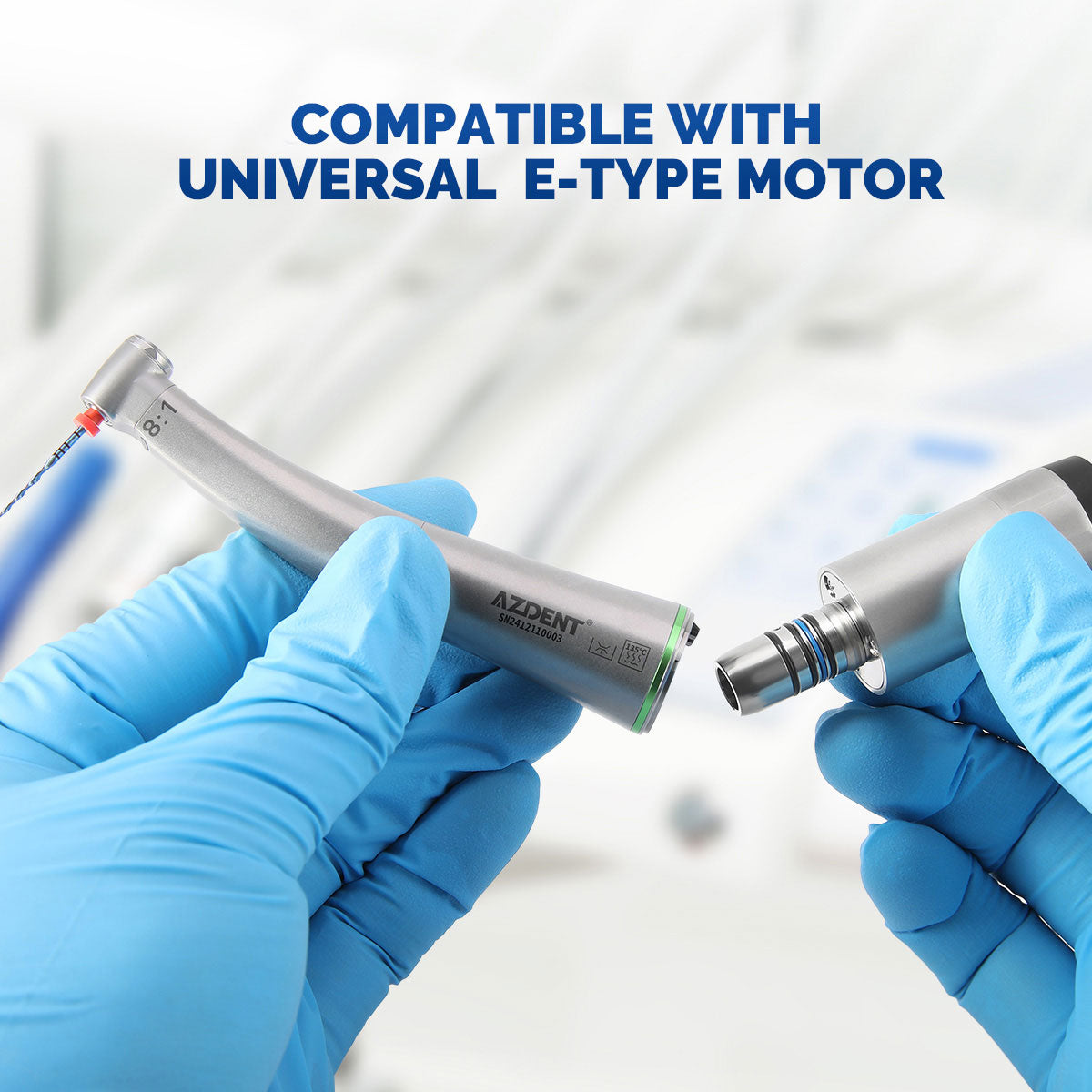 AZDENT Dental Mini 8:1 Contra Angle Fiber Optic Low Speed ​​Handpiece / Mini Fiber Optic Air Motor 6 Hollow