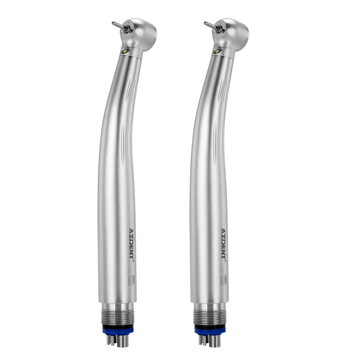 AZDENT High Speed Handpiece Torque Head Push Button E-generator LED Triple Water Spray Ceramic Bearings 4 Hole