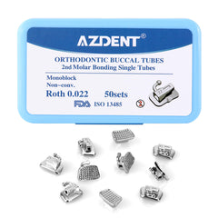 AZDENT Buccal Tube 2nd Molar Bondable Monoblock Non-Convertible Roth 0.022 Laser Mark 50Sets/Bx