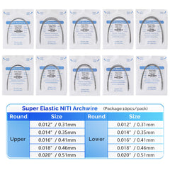 Arco de alambre AZDENT NiTi superelástico ovalado redondo de 0,012 a 0,020 mm para superior/inferior (paquete de 10 unidades)