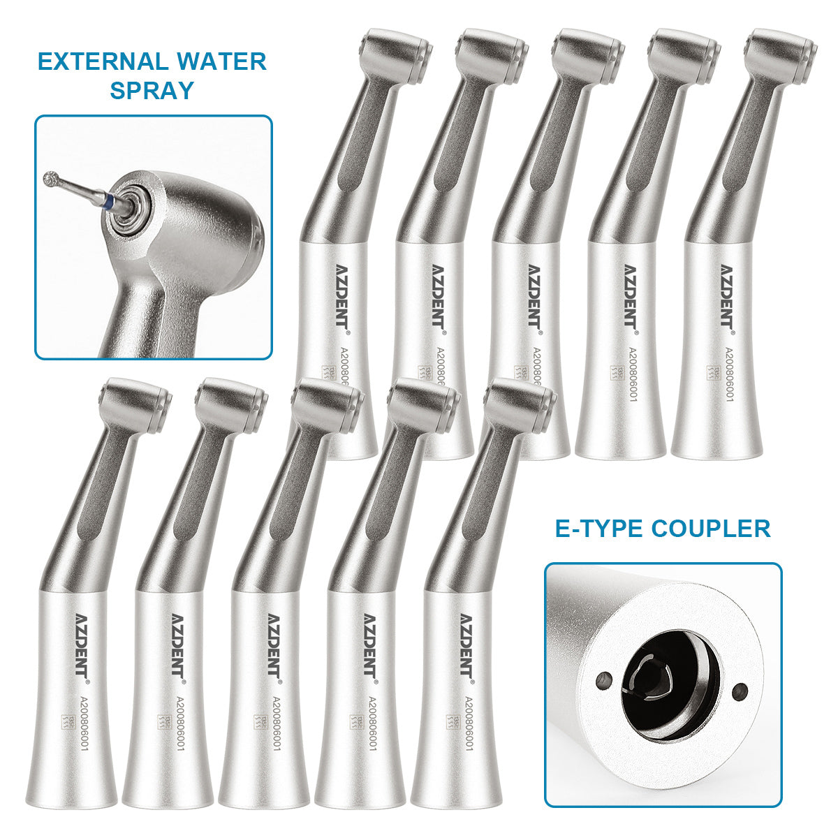 AZDENT 1:1 Dental Low Speed Contra Angle Handpiece Push Button For FG 1.6mm Bur