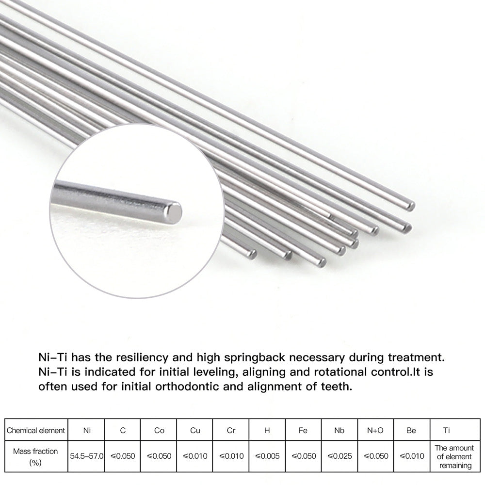 Arco de alambre AZDENT NiTi superelástico ovalado redondo de 0,020 mm superior (10 unidades/paquete)