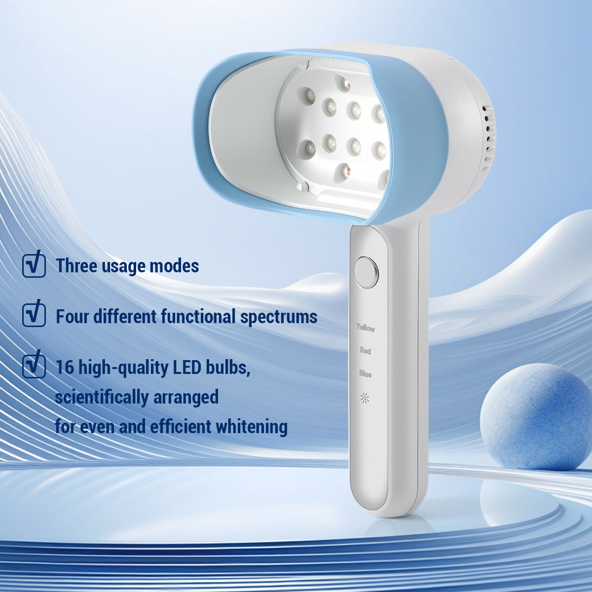 Dental Handheld Whitening Lamp 16 LED 4 Color Modes Fast Teeth Bleaching Device
