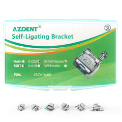 AZDENT Dental Metal Self Ligating Brackets Mini MBT .022 Hooks on 345 24pcs/Kit