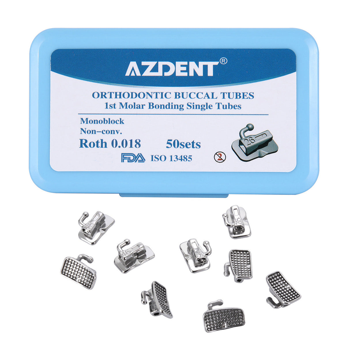 Tubo bucal AZDENT para primer molar, monobloque no convertible, Roth 0.018, 50 juegos/caja