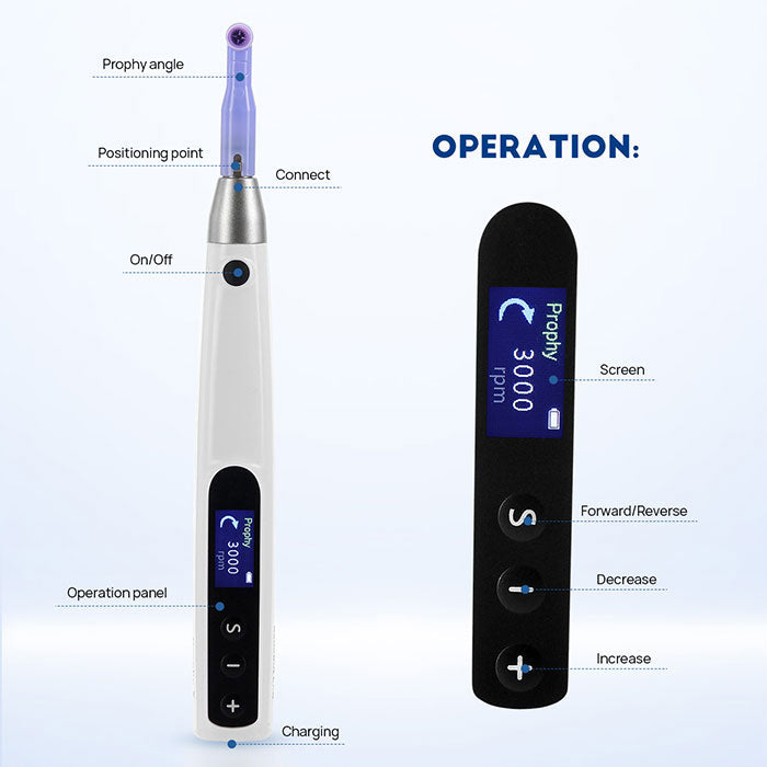 Dental Cordless Hygiene Prophy Handpiece 6 Speed Settings Prophy Angle 360° Rotating