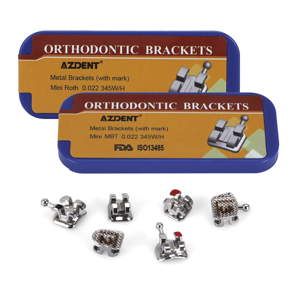 AZDENT Dental Metal Brackets Mini Roth/MBT .022 Hooks on 345 Laser Mark 20pcs/Box