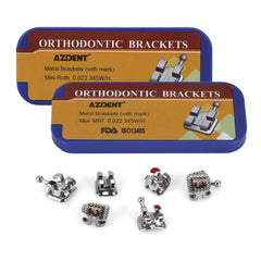 AZDENT Dental Metal Brackets Mini Roth/MBT .022 Hooks on 345 Laser Mark 20pcs/Box