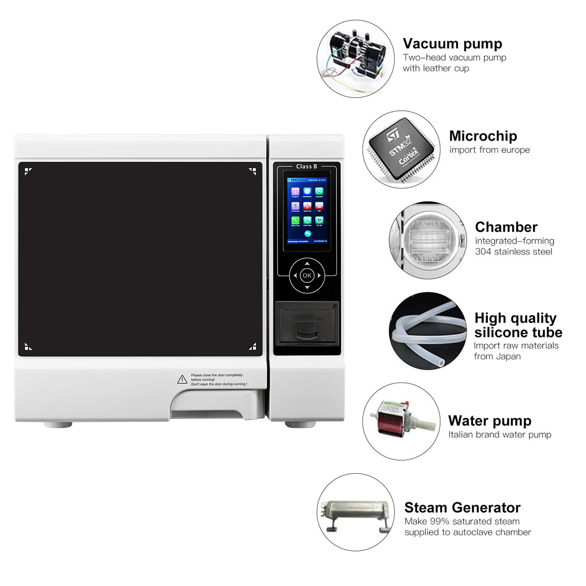 Dental Autoclave Steam Sterilizer Table Top LCD Built-in Printer Class B Dry Function 22L
