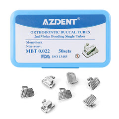 AZDENT Buccal Tube 2nd Molar Bondable Monoblock Non-Convertible MBT 0.022 Laser Mark 50Sets/Box