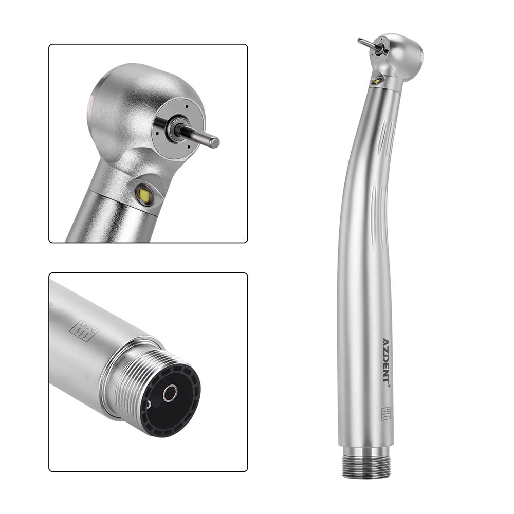 AZDENT High Speed Handpiece Torque Head Push Button E-generator LED Triple Water Spray Ceramic Bearings 2/4 Hole
