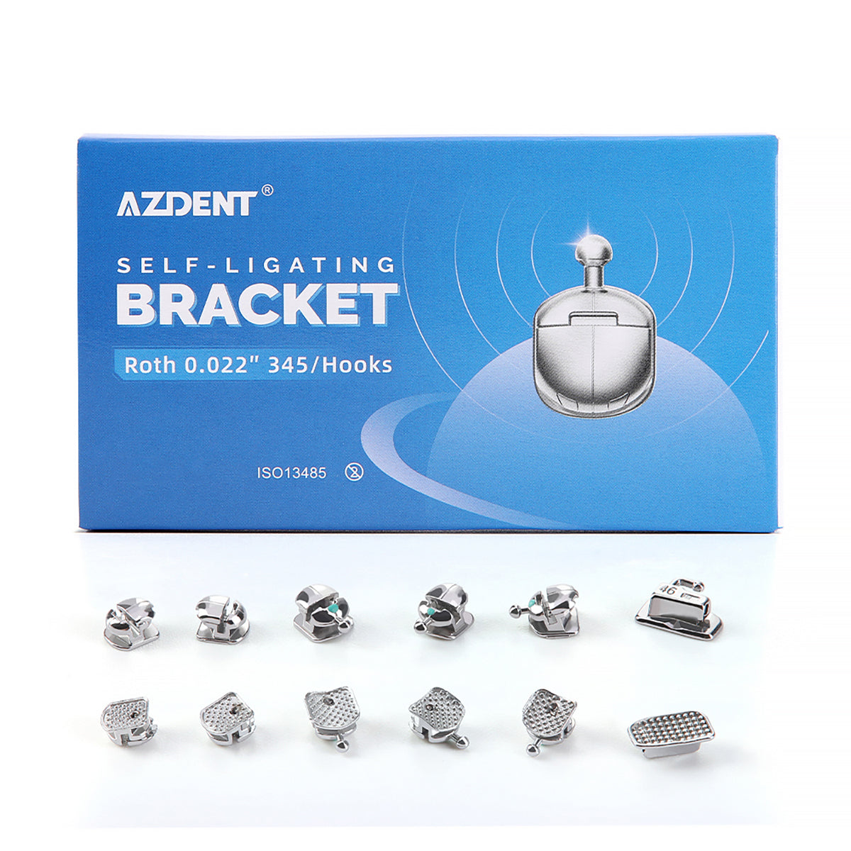 AZDENT Dental Orthodontic Self-Ligating Brackets Spherical Monoblock Roth/MBT .022 Hooks On 345 With Buccal Tube 24pcs/Box