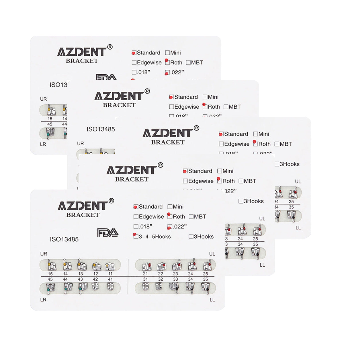 Металлические брекеты AZDENT Dental Standard Roth Slot .022 Hooks on 345 20 шт./уп.