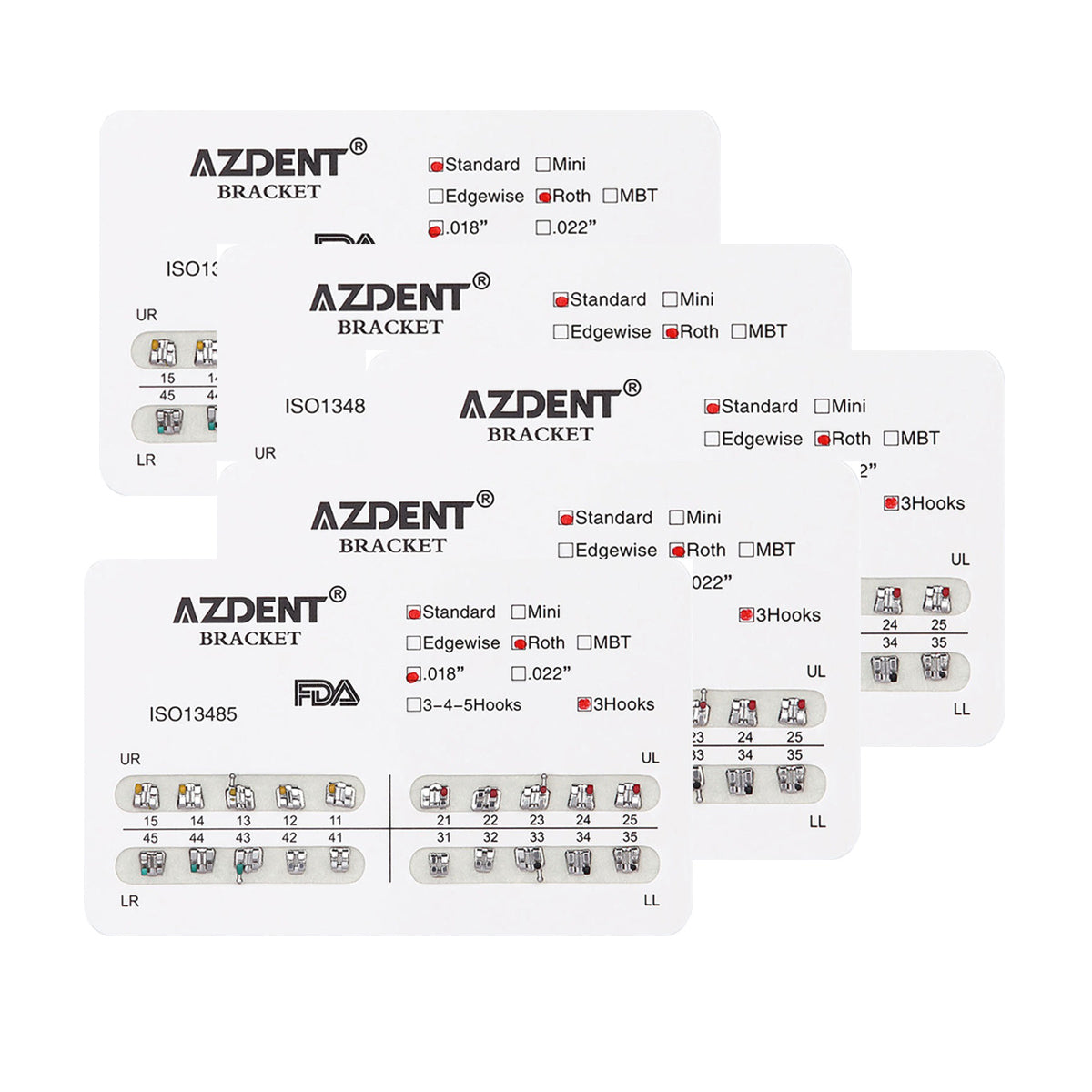 Металлические брекеты AZDENT Dental Standard Roth Slot .018 крючки по 3 шт./уп. 20 шт.