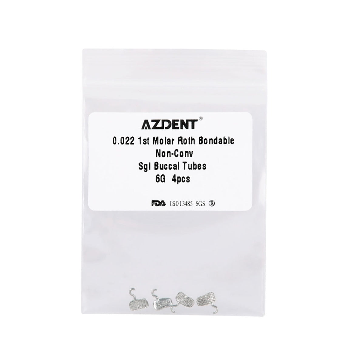 Tubo de unión AZDENT para primer molar con gancho deslizante crimpable Roth 0.022 (4 unidades)